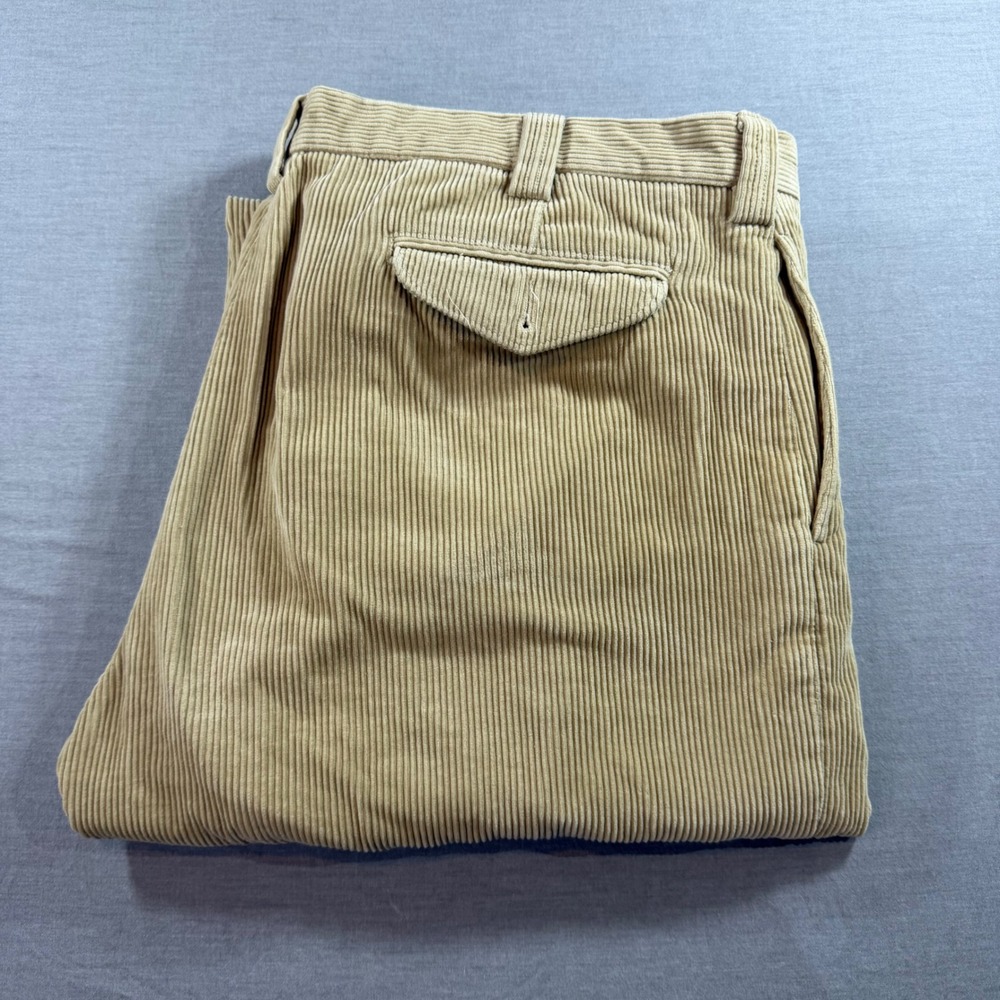 LL Bean Corduroy Pants Mens 42x27 Tan Khaki Classic Fit Wide Wale Cotton EUC